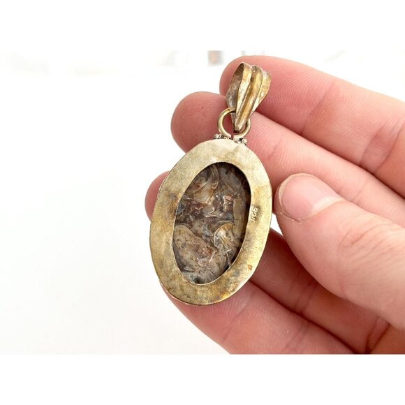 Sugilite Gemstone Oval Shaped Large Sterling Silver Vermeil 925 Vintage Pendant - Picture 4 of 10